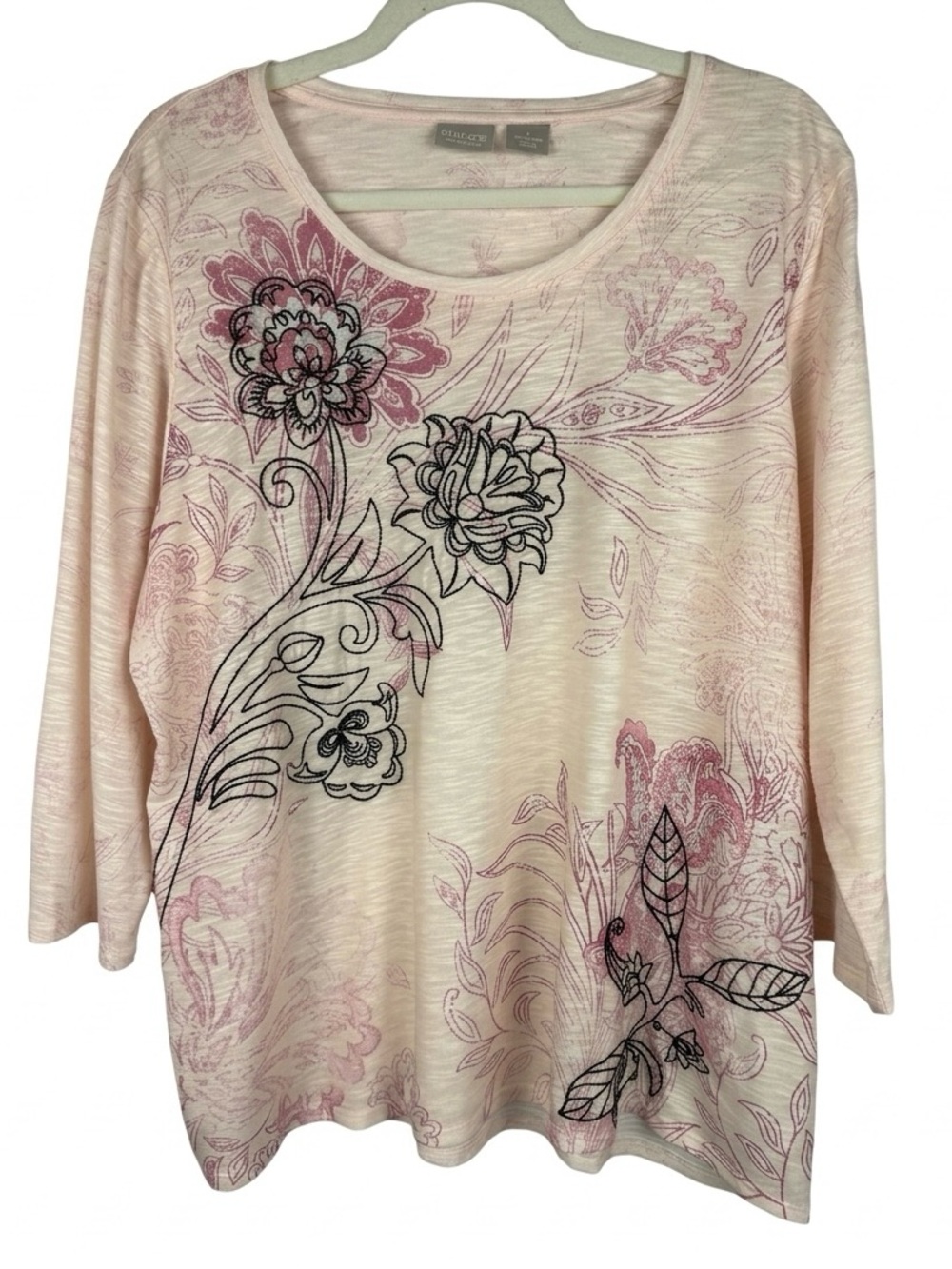 Chico's Zenergy Floral Embroidered Slub Knit Top Pink Size 3 (US 16/18)